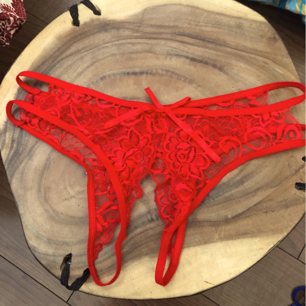 Red lace crotch less panties